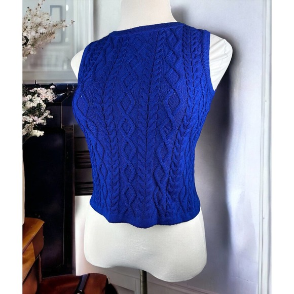 St. John Sweaters - St. John Wool Blend Sleeveless Cable Knit Sweater Blue Women's P Petite H12105